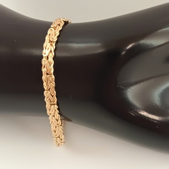 14K Yellow Gold Italian Byzantine Chain Bracelet 7" Lobster Clasp Unisex 6.3 g - Picture 1 of 16